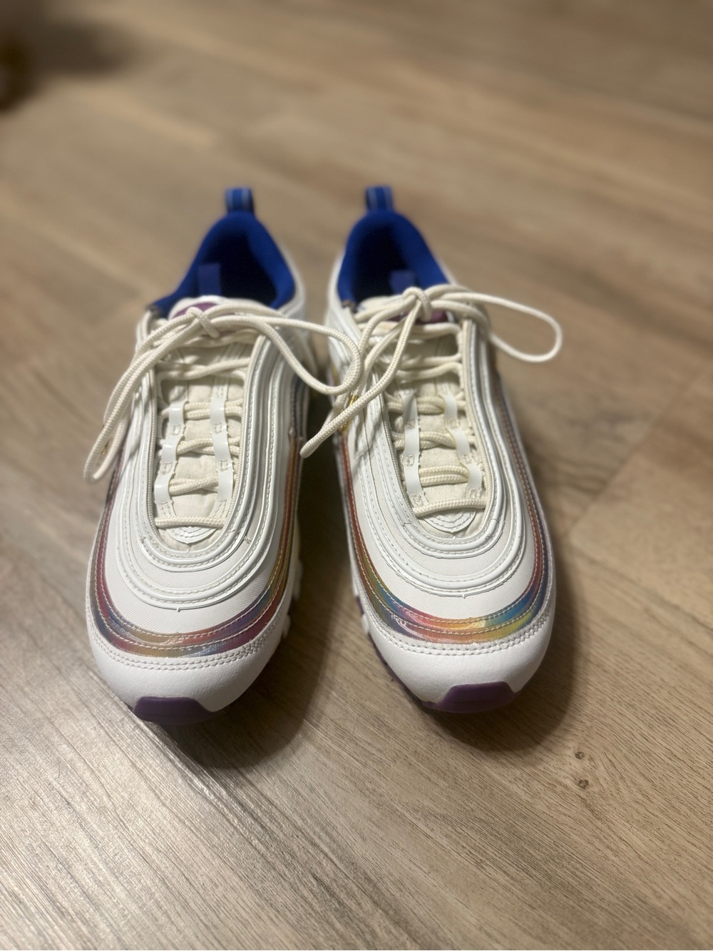 Women’s White Sneakers with Rainbow Trim